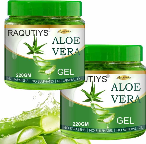 RAQUITYS Aloe Vera Gel for Glowing Skin & Hair with Pure Vera & Vitamin E (220gm) set of 2
