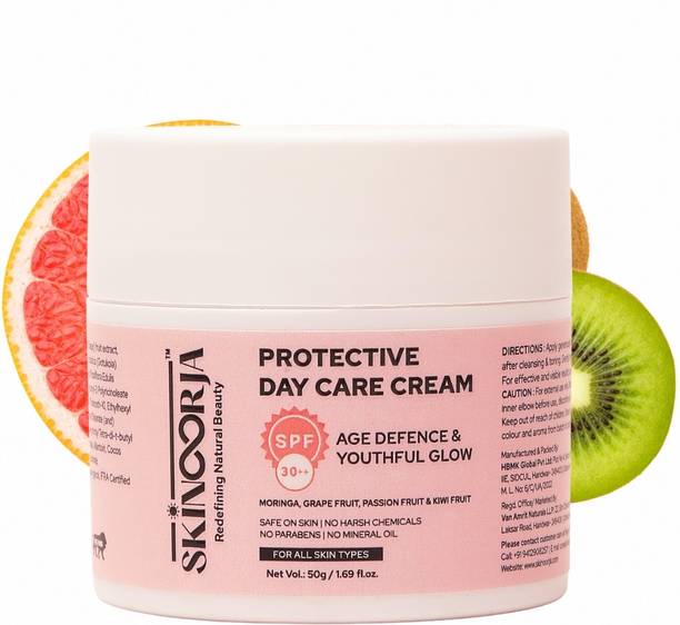 SKINOORJA Protective Day Care Cream with SPF 30++ | For Age Defence & Youthful Glow | Moringa, Grapefruit, Passionfruit & Kiwifruit Extracts, Salicylic Acid 0.5% | No Mineral Oil | No Parabens | No Ha