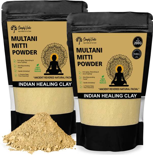 Simply Vedic Simply Vedic 100% Natural Multani Mitti Powder Face Pack (200Gms-Pack2)| For Exfoliating Soothing Nourishing Face, Skin & Hair| Indian He