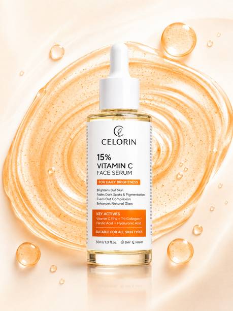 CELORIN 15% Vitamin C Face Serum with 3-O Ethyl Ascorbic Acid, Tri-Collagen, Ferulic Acid & Hyaluronic Acid for Daily Brightness & Radiance