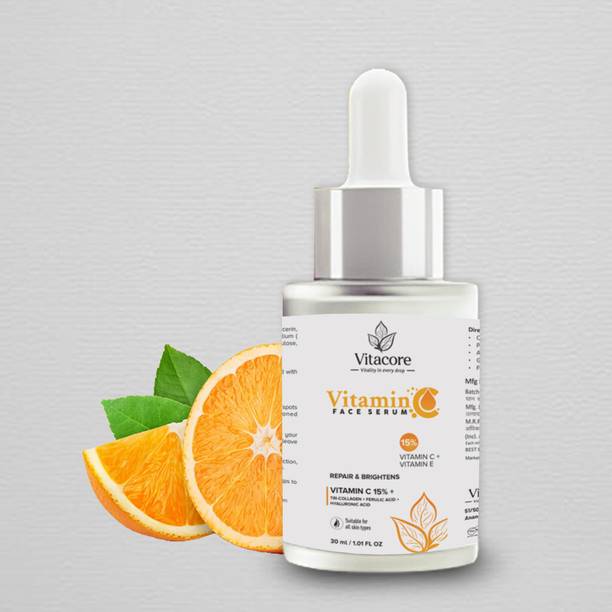 vitacore 15% Vitamin C Serum with Hyaluronic Acid & Tri-Collagen Vita C+E | Water-Based Serum for Skin Brightening | Suitable for All Skin | For Men and Women d