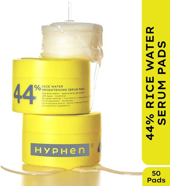 HYPHEN 44% Rice Water Brightening Face Serum Pads | Reduces Dark Spots with 5%(Niacinamide, Alpha Arbutin & Yuzu) | Pads Pre-Soaked in Serum for Glowing Skin | For Even Skin Tone - 50N