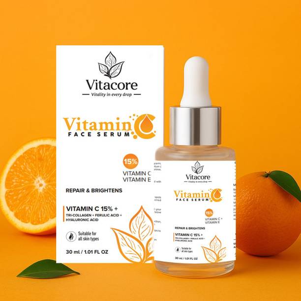 vitacore 15% Vitamin C Serum with Hyaluronic Acid & Tri-Collagen Vita C+E | Water-Based Serum For Anti Ageing | Dead Skin Removal | Skin Brightening | Dark Spots | Skin Glow Vita C+E with Hyaluronic Acid | Suitable for All Skin | For Men and Women c