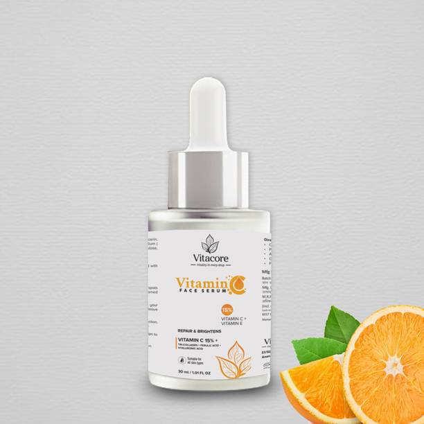 vitacore 15% Vitamin C Serum with Hyaluronic Acid & Tri-Collagen Vita C+E | Water-Based Serum for Skin Brightening | Suitable for All Skin | For Men and Women c