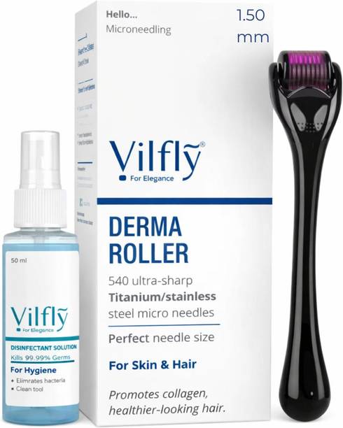VILFLY Premium Derma Roller 1.5 mm with DISINFACT For Hair Regrowth & Skin Ageing