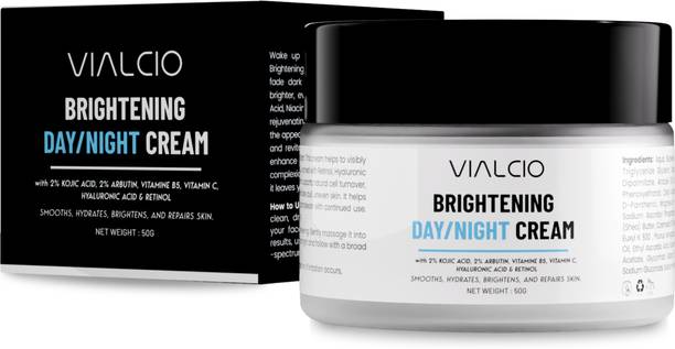 vialcio Brightening Day/Night Cream with 2% Kojic Acid, 2% Arbutin, Retinol, Vitamin C & Hyaluronic Acid | Fades Dark Spots & Pigmentation | For All Skin Types – 50g