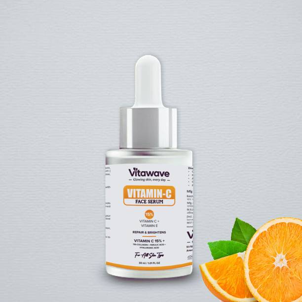 vitawave 15% Vitamin C Serum with Hyaluronic Acid & Tri-Collagen Vita C+E | Water-Based Serum for Skin Brightening | Suitable for All Skin | For Men and Women b