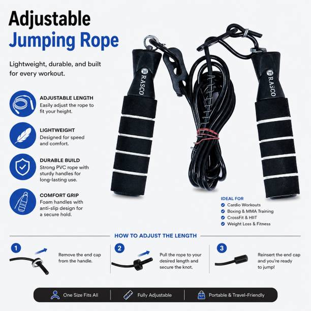 RASCO ADJUSTABLE SKIPPING ROPE FOAM HANDLE BALCK Freestyle Skipping Rope