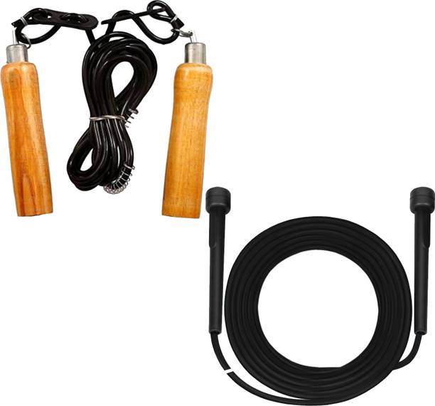 L'AVENIR Sports & Fitness 1Wood Handle + 1Slim Handle Jump Rope- Best for WarmUp Exercise Speed Skipping Rope