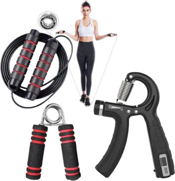 BOLDDISH Skipping Rope + V-shape Hand Grip + Hand Grip Finger Strengthener for Gym Ball Bearing Skipping Rope