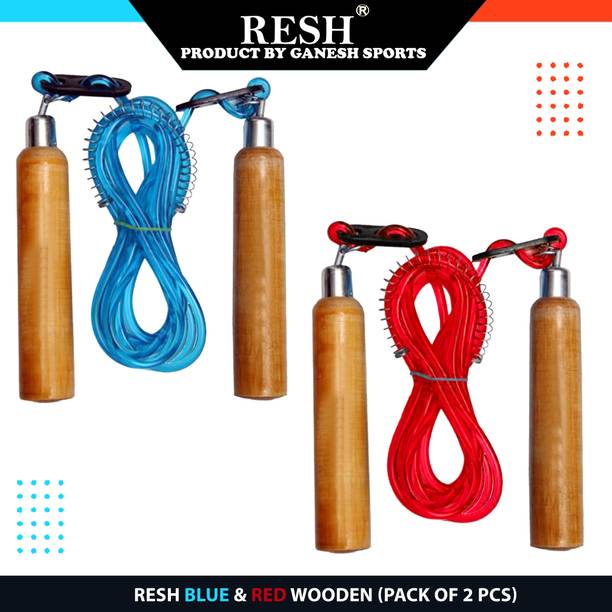 Resh (Pack of 2 Pcs) Red / Blue Wooden फ्रीस्टाइल स्किपिंग रोप