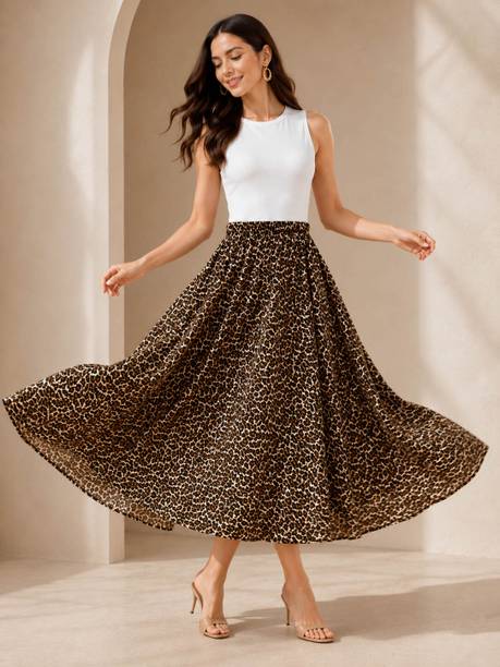 Women Animal Print Flared Multicolor Skirt
