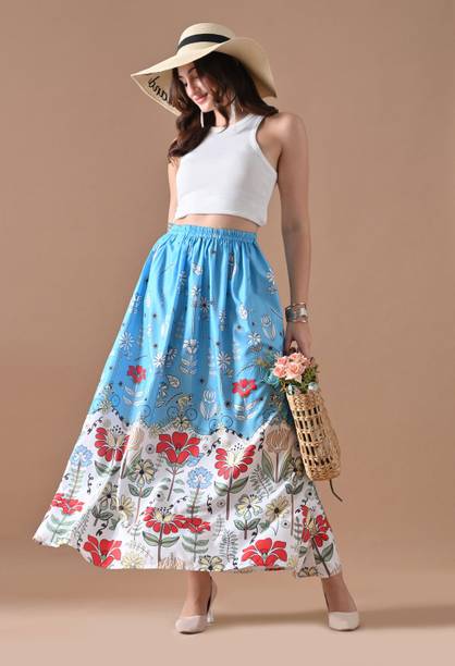Women Floral Print Flared Multicolor Skirt
