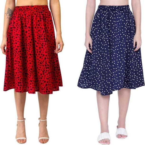 Women Polka Print A-line Multicolor Skirt