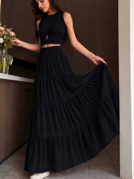 Women Solid A-line White Skirt