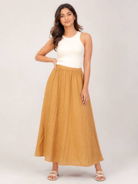 Women Solid Flared Yellow Skirt