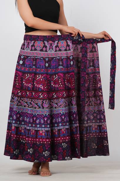 Women Printed Wrap Around Purple Skirt