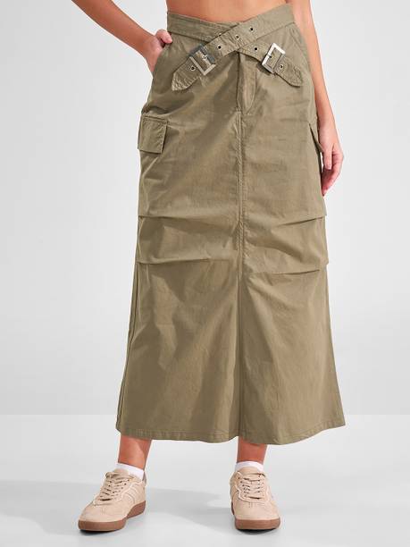 Women Solid Straight Green Skirt