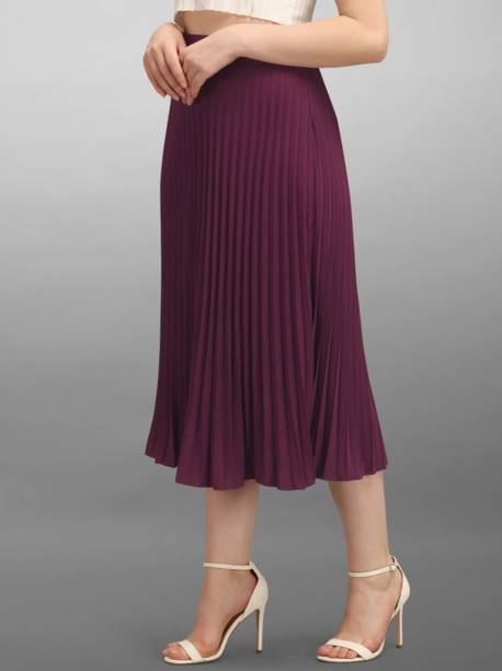 Women Self Design, Solid, Striped Flared Purple Skirt