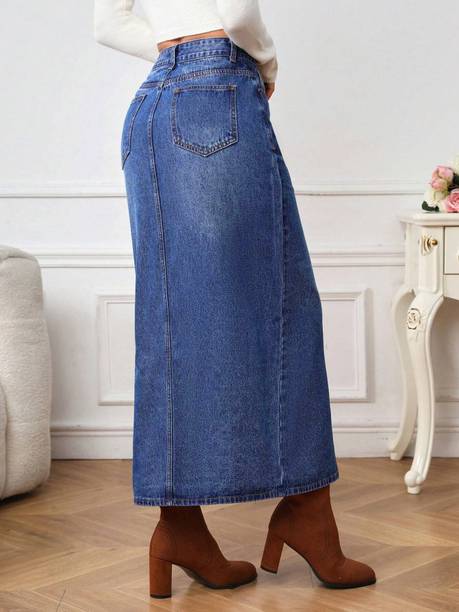 Women Solid Regular Blue Skirt