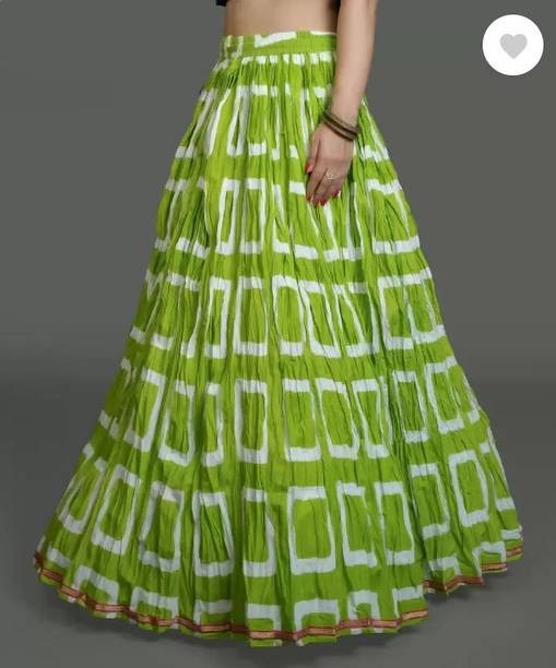 Women Printed Flared Green Skirt