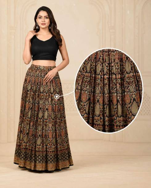 Women Printed A-line Black Skirt