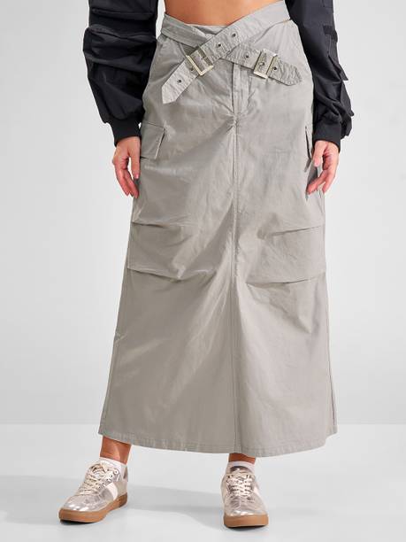 Women Solid Straight Grey Skirt