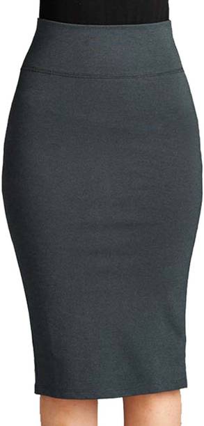 Women Solid Pencil Grey Skirt