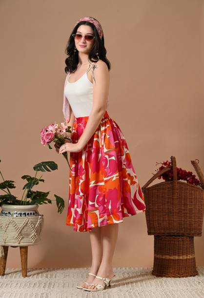 Women Printed Regular Red Skirt