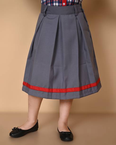 barkatdesigningplanet Solid Girls Pleated Grey Skirt