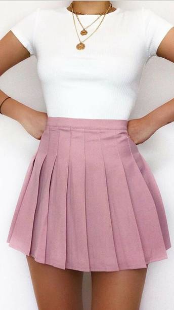 Cara Cola Solid Women Pleated Pink Skirt