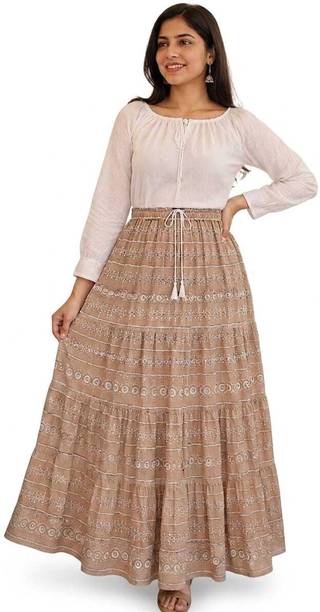 Women Embroidered A-line Beige Skirt