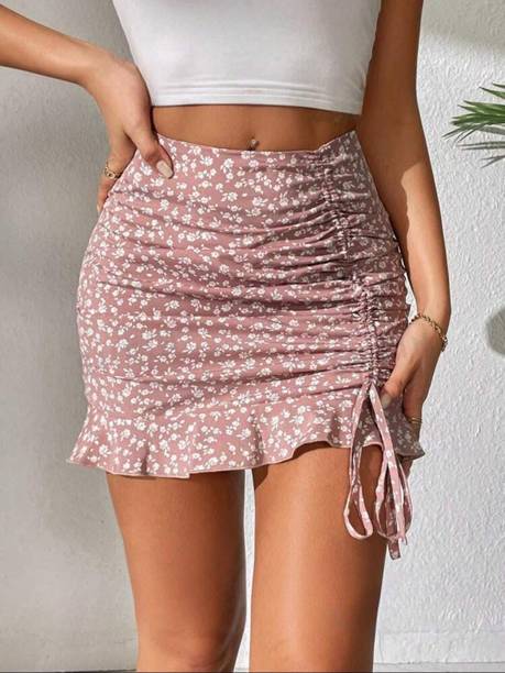 Women Checkered Pencil Pink Skirt