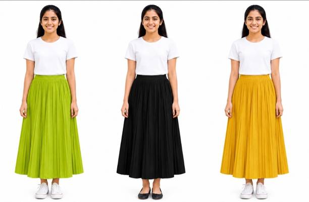 Women Solid Pleated Multicolor Skirt