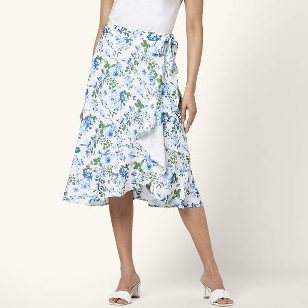 Women Floral Print Regular White Skirt