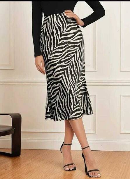 Women Printed, Solid Pencil Black Skirt