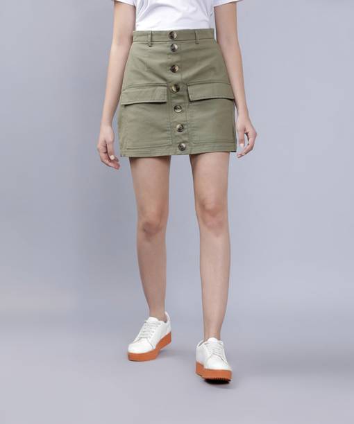 Women Solid Regular Green Skirt