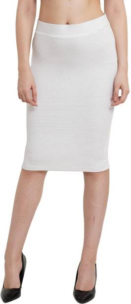 Women Solid Pencil White Skirt