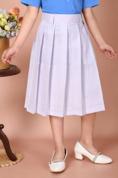 barkatdesigningplanet Solid Girls Pleated White Skirt