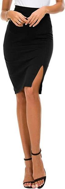 ALYNE Solid Women Pencil Black Skirt