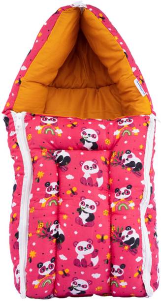 BUMTUM 0-6 Months New Born 3 in 1 Baby Cotton Baby Carrier, Baby Bed, Panda (Magenta) Sleeping Bag