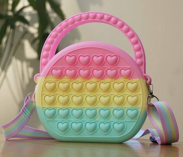 forevercarry Pink, Green Sling Bag Heart Pop-It Sling Bag for Kids with Adjustable Belt Strap