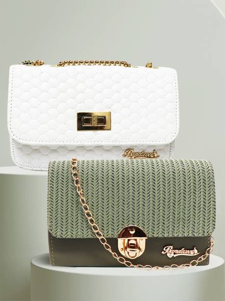 White, Green Women Sling Bag