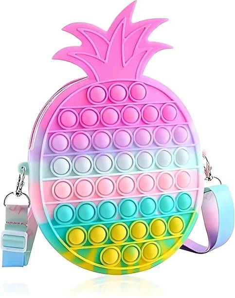 Nappmall Beige Sling Bag Popit purse bag for Girls Silicone Crossbody Purse Gift for Kids(Pineapple)