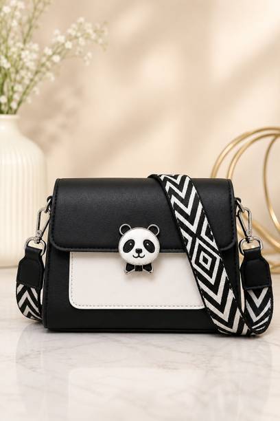 Black, White Women Sling Bag Panda Elite Edition