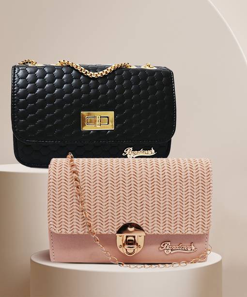 Black, Gold Women Sling Bag - Medium