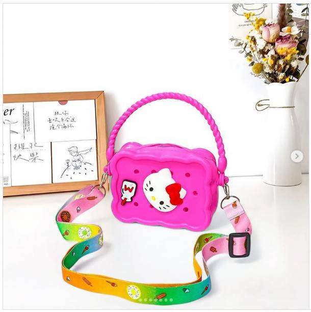 AllThe Small Things Pink Sling Bag Cute Cartoon Bag for Girls, Pink Silicone Handbag with Kitty Face Design