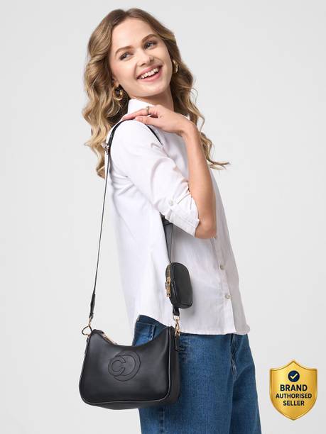 Black Women Sling Bag Monroe Medium Sleek Monogram Sling Bag with Detachable Pouch & Detachable Strap