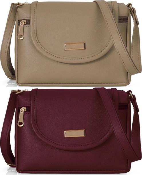 Beige, Maroon Women Sling Bag Women’s Premium Shoulder Sling Stylish Side Handbag