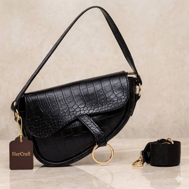 Black Women Sling Bag Women Croco Textured Sling Bag | PU Leather Shoulder Crossbody Handbag